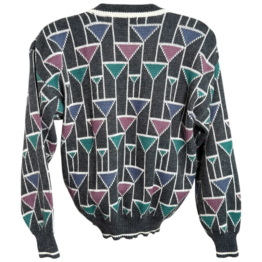 Vintage‎ Hennessy Mens Geometric Crewneck Sweater Sz L 90s Grandpa Core